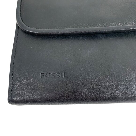 Fossil Black Leather Crossbody Wallet Detachable Strap & Multiple Compartments - Picture 5 of 9